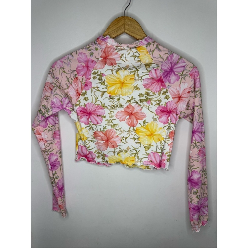 LoveShackFancy X Hurley Womens Rash Guard Swim Crop Top Hawaiian Hibiscus Large - Picture 3 of 6